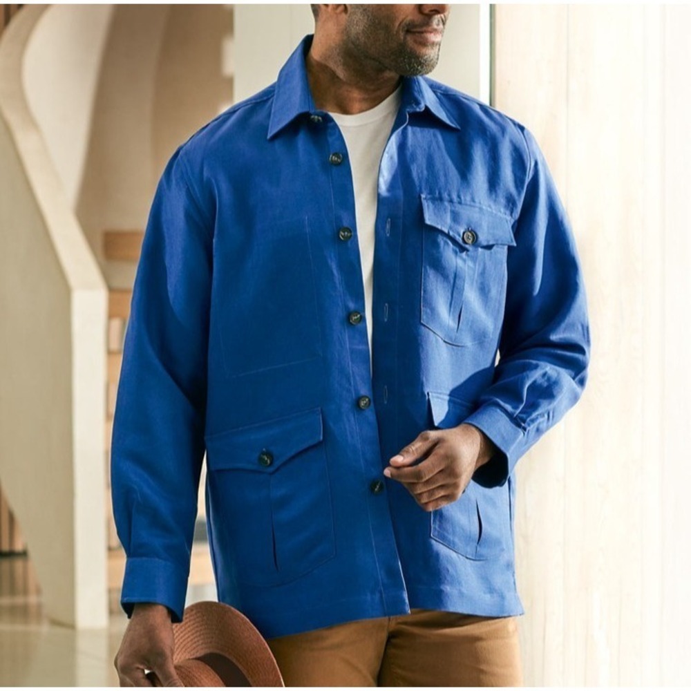 Peter Christian Mens Correspondent Linen Blend Jacket Sz 3XL Blue Shacket Chore